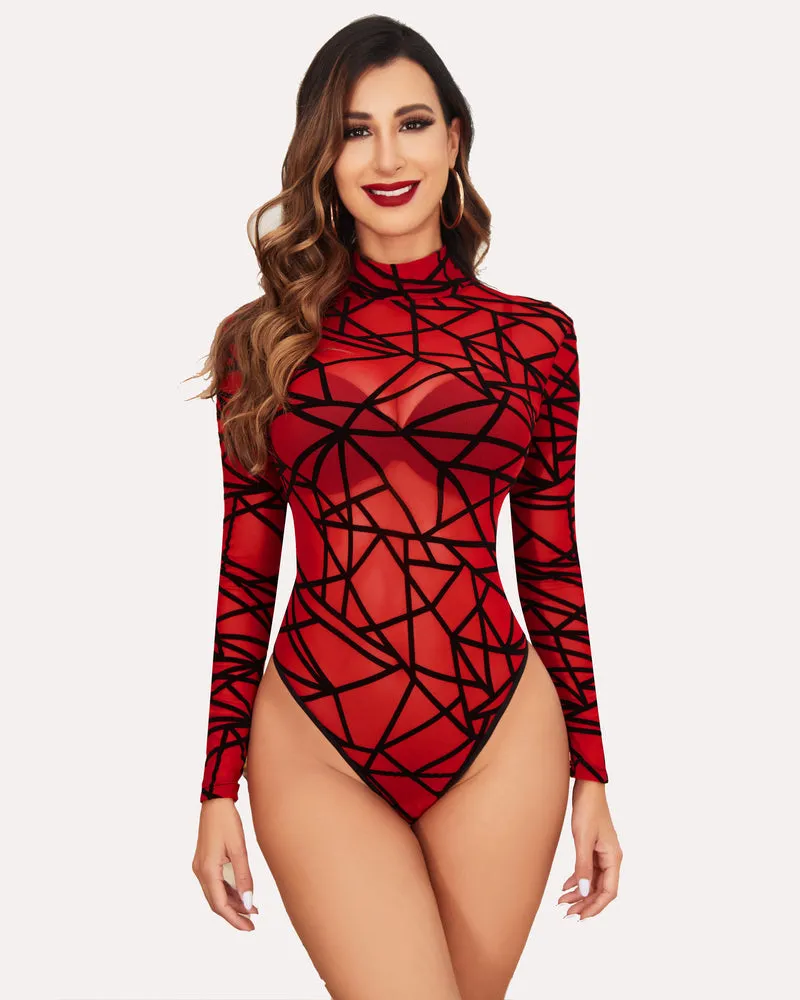 Halloween Long Sleeve Sheer Bodysuit