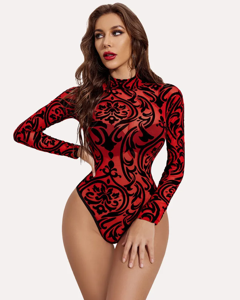 Halloween Long Sleeve Sheer Bodysuit