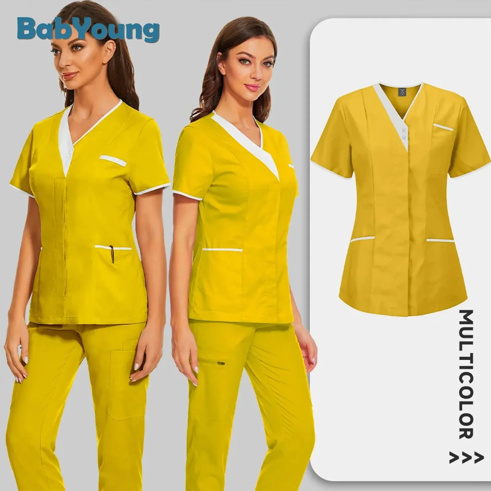 HC - Nursing Scrub Top: Versatile short sleeve uniform for surgery, pet care, and beauty salons