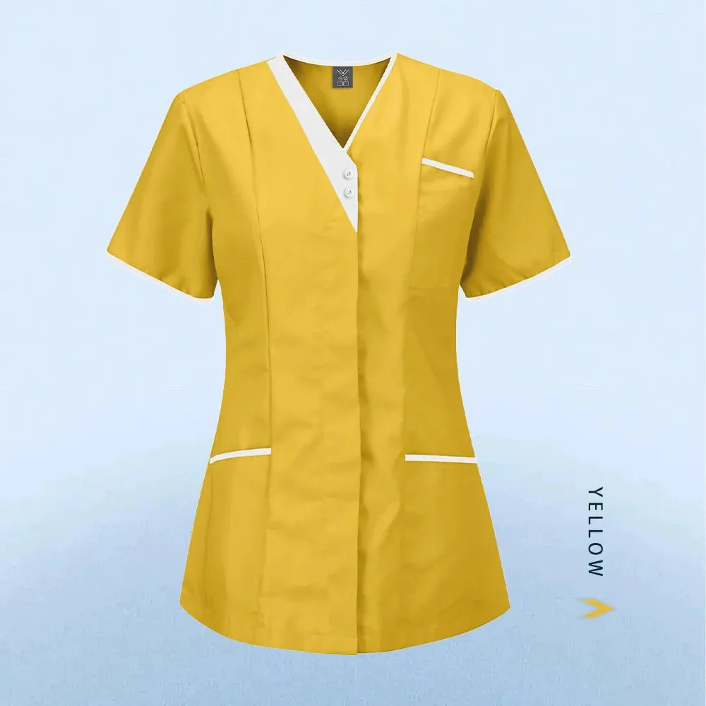 HC - Nursing Scrub Top: Versatile short sleeve uniform for surgery, pet care, and beauty salons