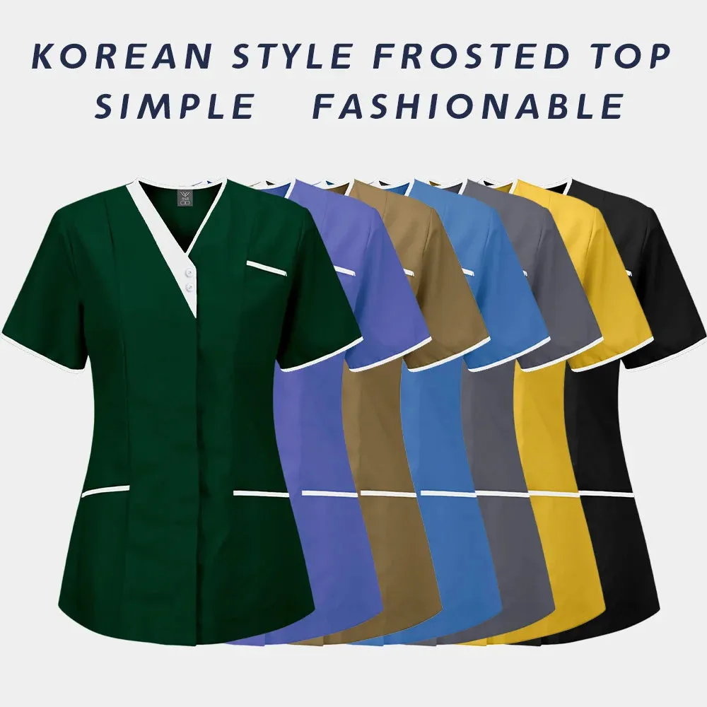 HC - Nursing Scrub Top: Versatile short sleeve uniform for surgery, pet care, and beauty salons