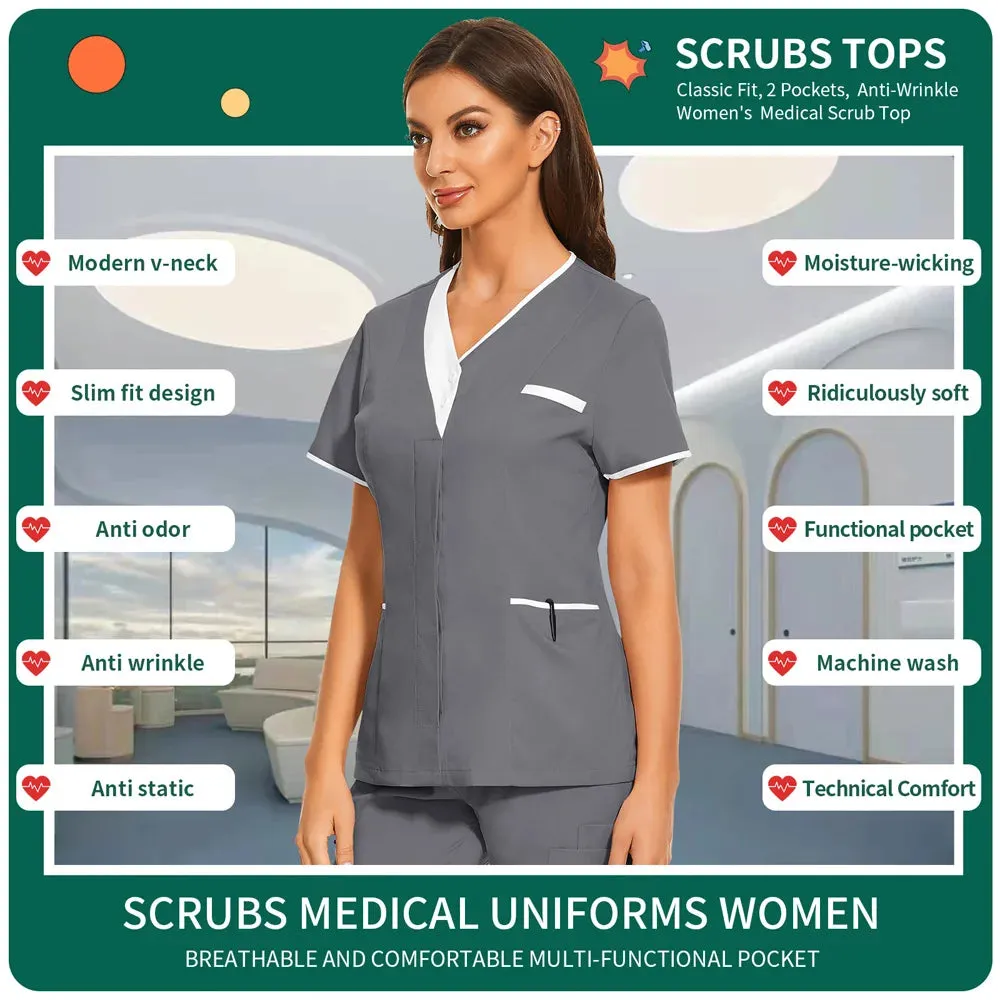 HC - Nursing Scrub Top: Versatile short sleeve uniform for surgery, pet care, and beauty salons