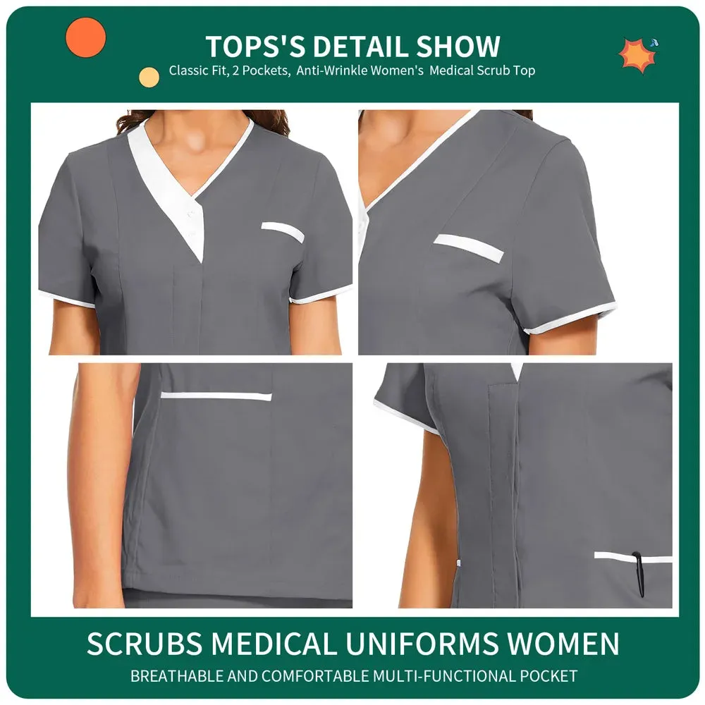 HC - Nursing Scrub Top: Versatile short sleeve uniform for surgery, pet care, and beauty salons