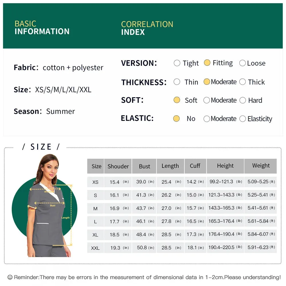 HC - Nursing Scrub Top: Versatile short sleeve uniform for surgery, pet care, and beauty salons