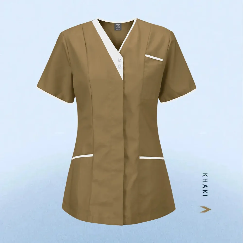 HC - Nursing Scrub Top: Versatile short sleeve uniform for surgery, pet care, and beauty salons