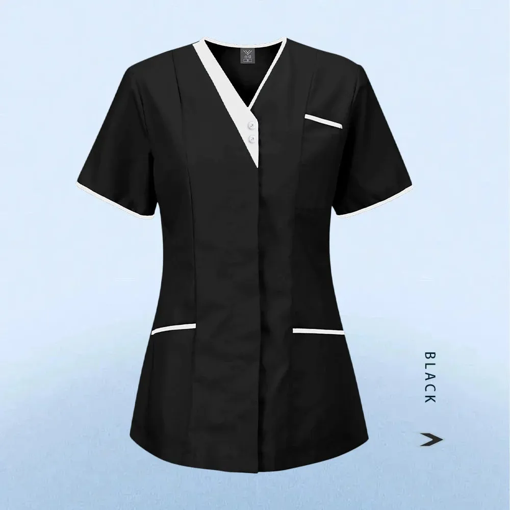 HC - Nursing Scrub Top: Versatile short sleeve uniform for surgery, pet care, and beauty salons