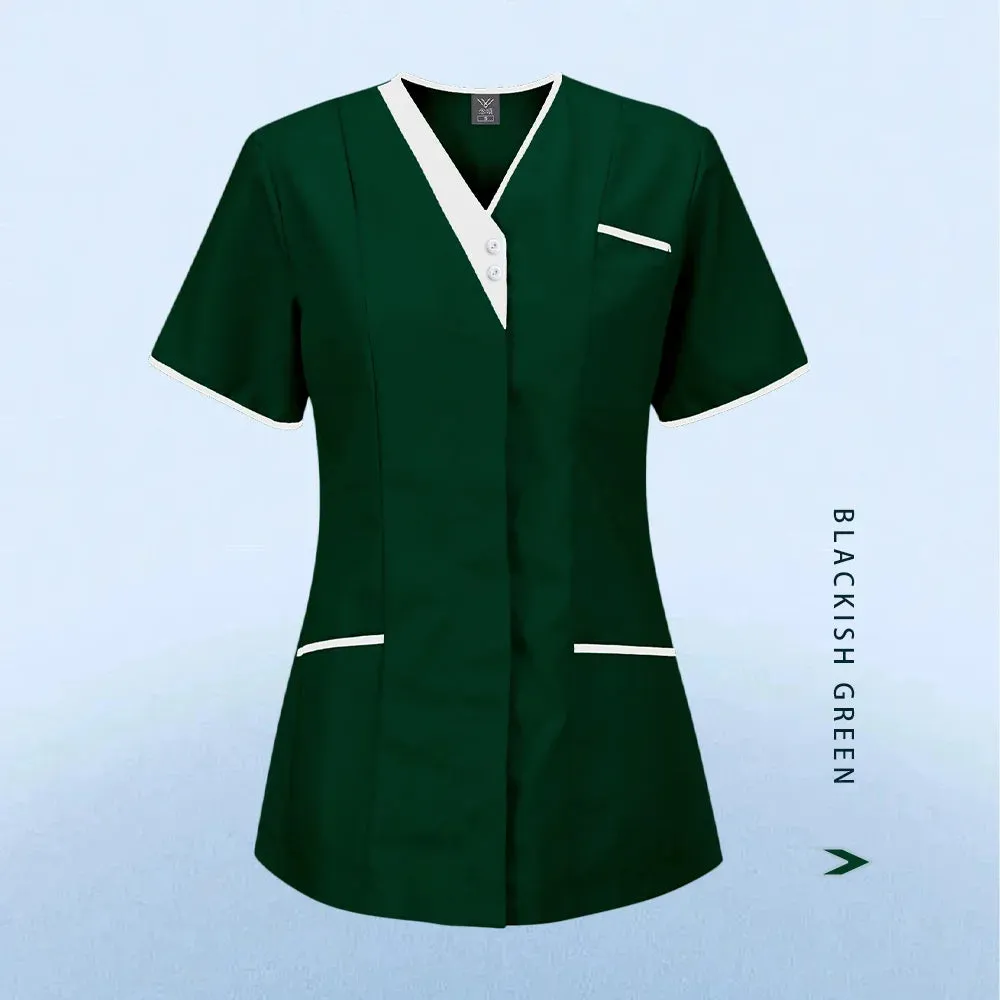HC - Nursing Scrub Top: Versatile short sleeve uniform for surgery, pet care, and beauty salons