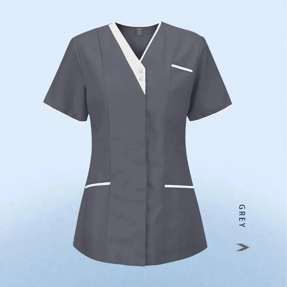 HC - Nursing Scrub Top: Versatile short sleeve uniform for surgery, pet care, and beauty salons