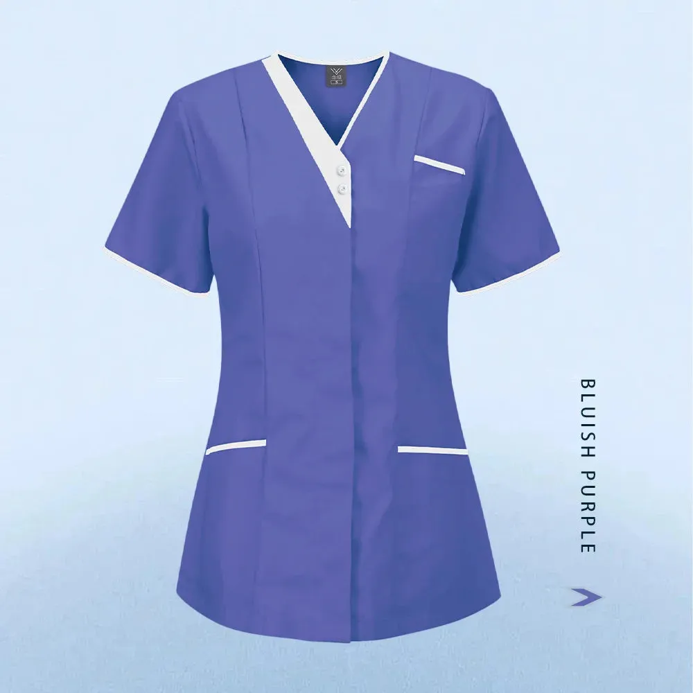 HC - Nursing Scrub Top: Versatile short sleeve uniform for surgery, pet care, and beauty salons