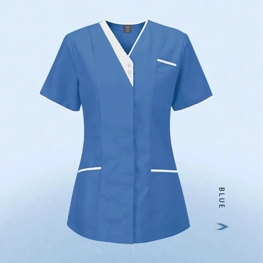 HC - Nursing Scrub Top: Versatile short sleeve uniform for surgery, pet care, and beauty salons