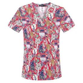 HC - Women’s Scrub Top: 2024 classic fit, 100% cotton, floral print, V-neck for nurses