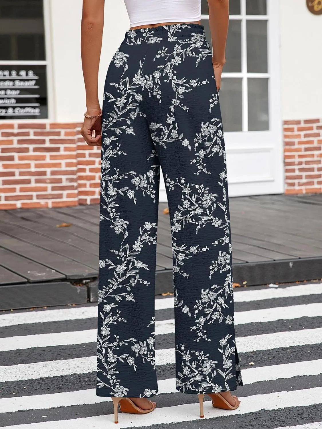 HOTGIFT 2025 Womens Pants Wide Leg High Waisted Adjustable Drawstring Trousers with Pockets Casual Lightweight