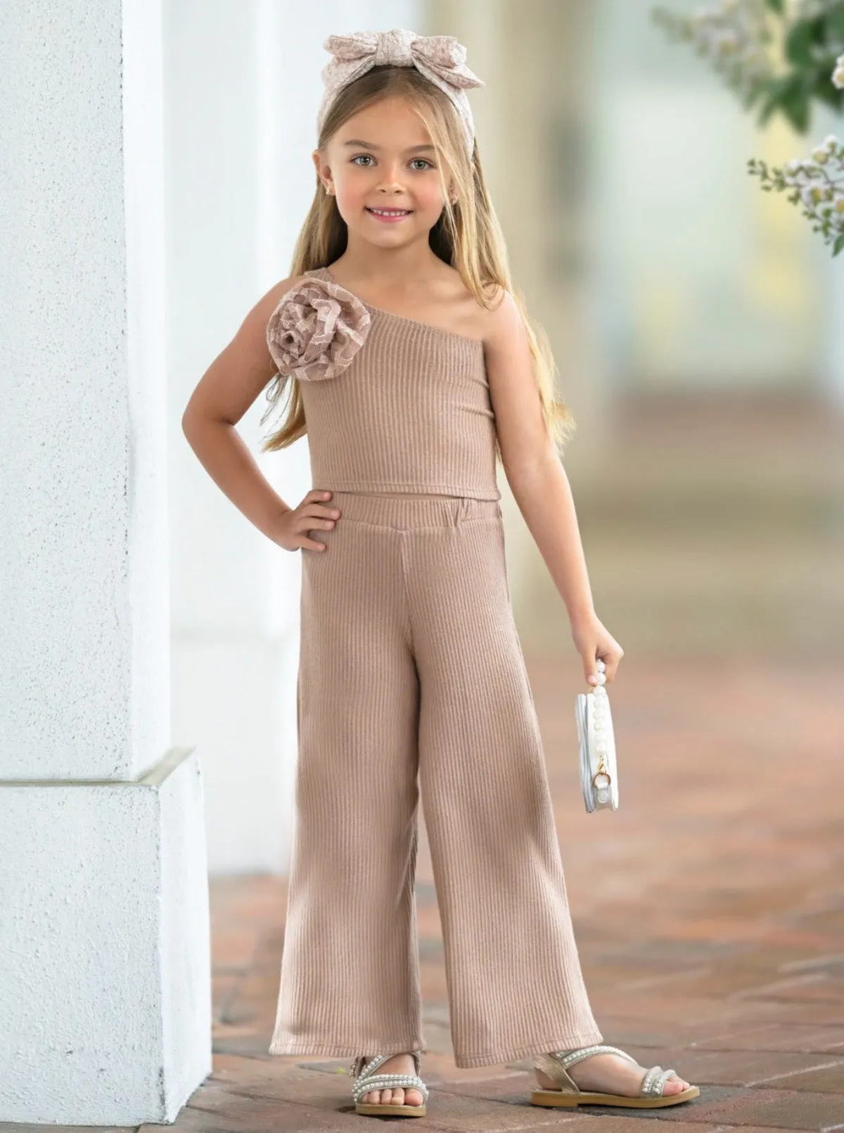 Keep It Neutral One Shoulder Beige Palazzo Pants Set