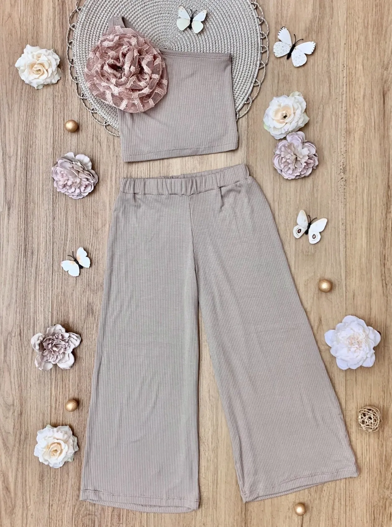 Keep It Neutral One Shoulder Beige Palazzo Pants Set