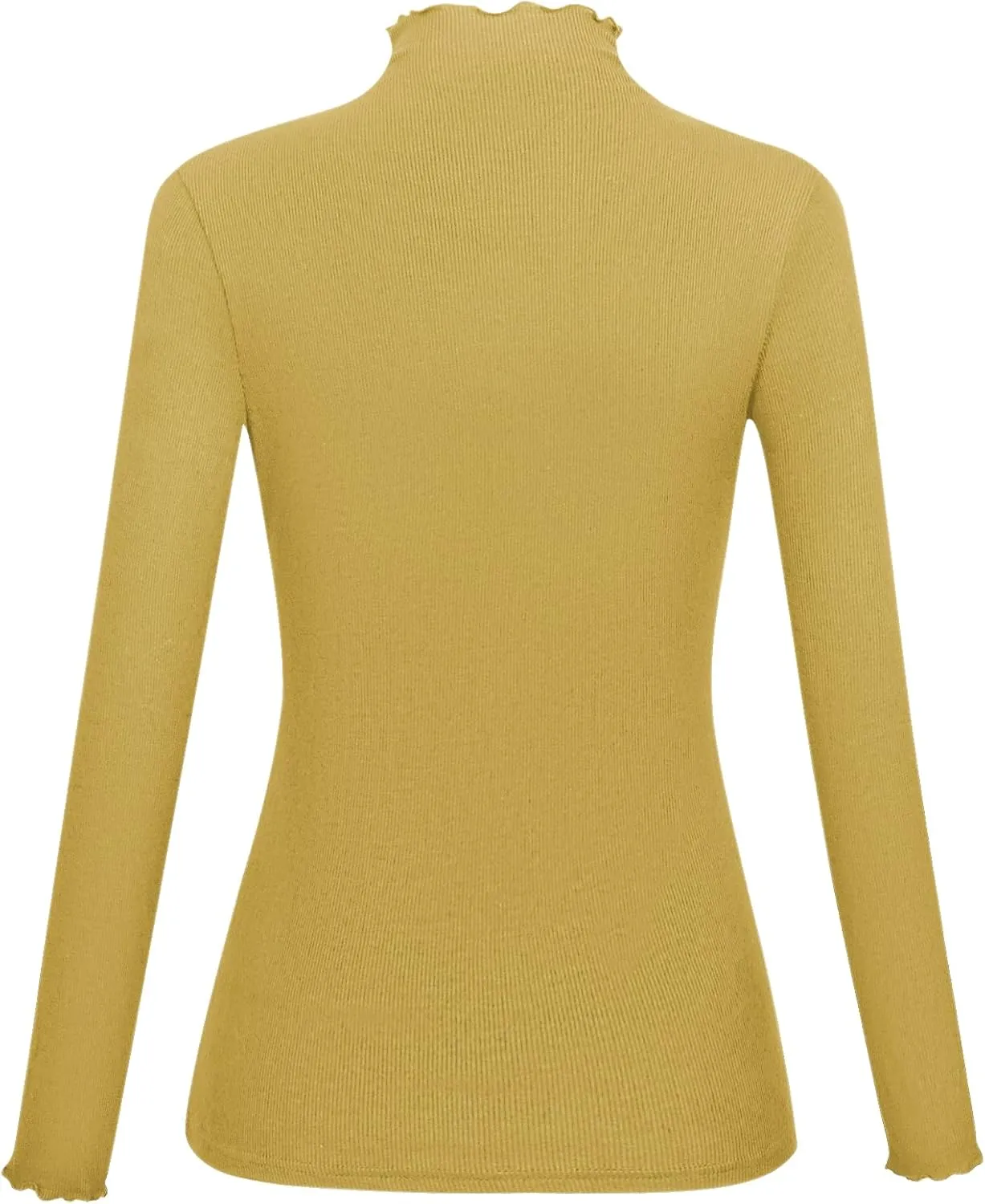 Kindcall Lightweight Ruffle Mock Neck Tops Ribbed Lettuce Trim Soft Base Layer for Women