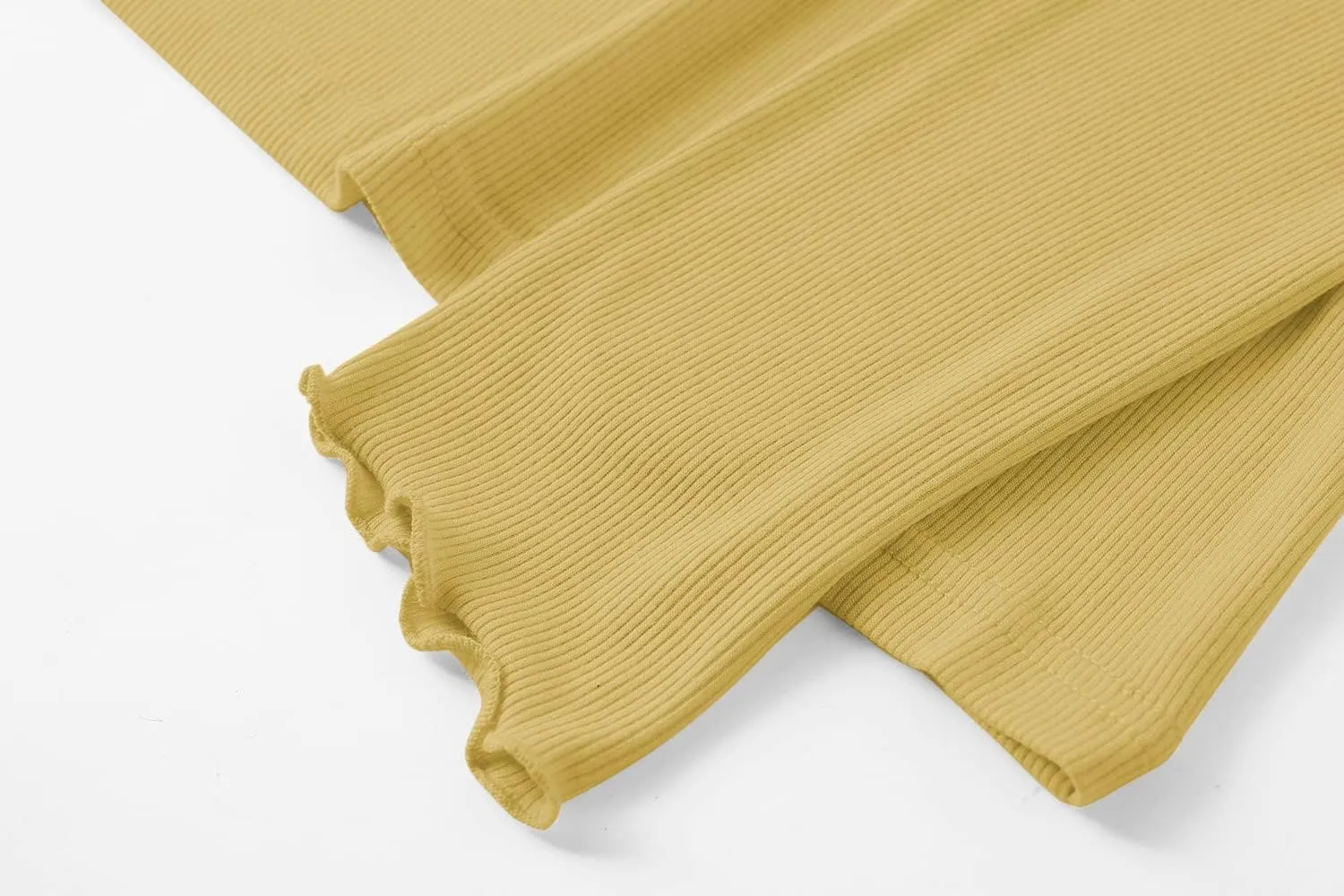 Kindcall Lightweight Ruffle Mock Neck Tops Ribbed Lettuce Trim Soft Base Layer for Women