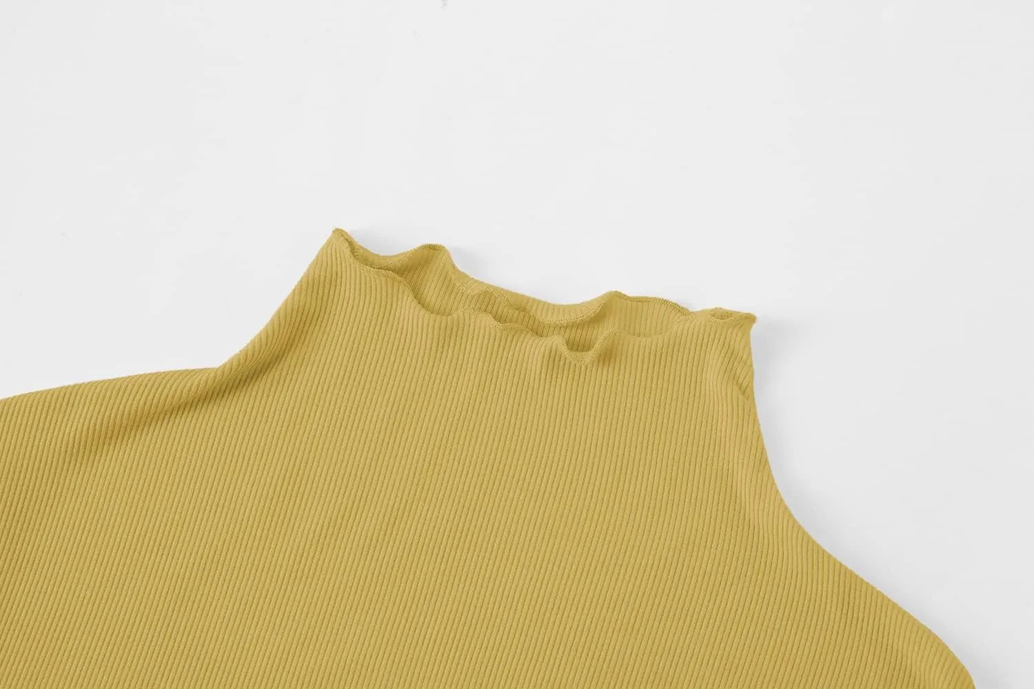 Kindcall Lightweight Ruffle Mock Neck Tops Ribbed Lettuce Trim Soft Base Layer for Women