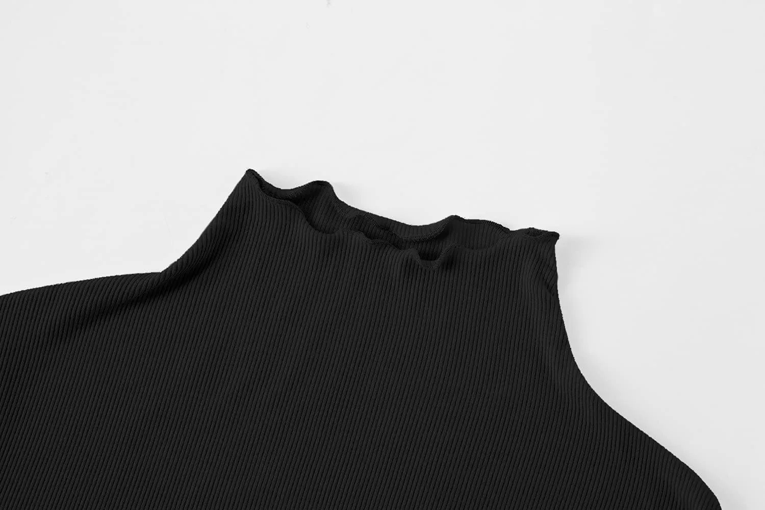Kindcall Lightweight Ruffle Mock Neck Tops Ribbed Lettuce Trim Soft Base Layer for Women