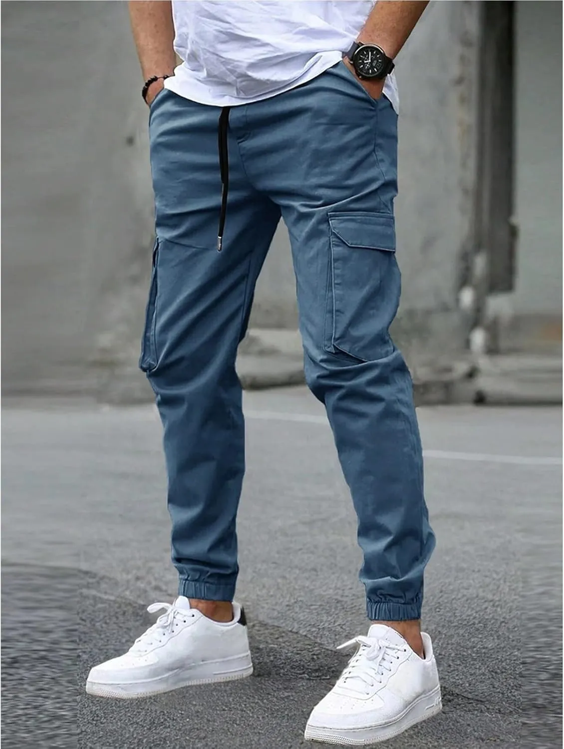 Mencomfy Cargo Pants Casual Stretch Slim Fit Hiking Pant Drawstring Athletic Joggers with Multi Pockets Tapered Trousers