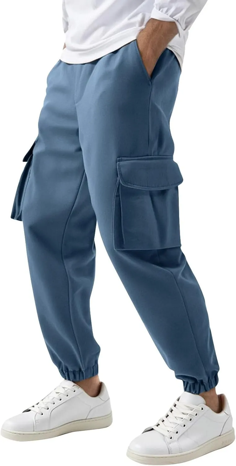 Mencomfy Cargo Pants Casual Stretch Slim Fit Hiking Pant Drawstring Athletic Joggers with Multi Pockets Tapered Trousers
