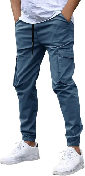 Mencomfy Cargo Pants Casual Stretch Slim Fit Hiking Pant Drawstring Athletic Joggers with Multi Pockets Tapered Trousers