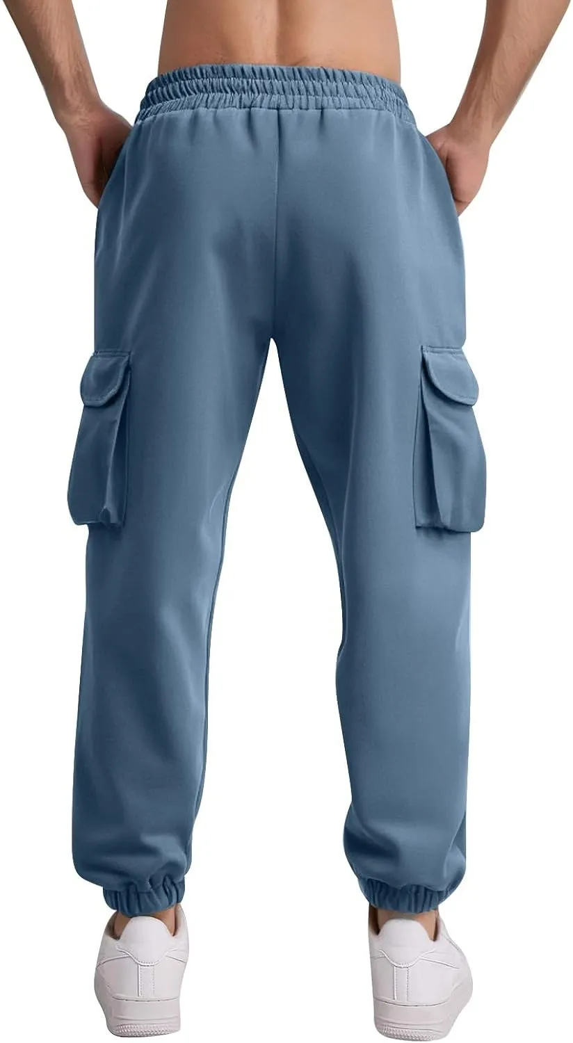 Mencomfy Cargo Pants Casual Stretch Slim Fit Hiking Pant Drawstring Athletic Joggers with Multi Pockets Tapered Trousers