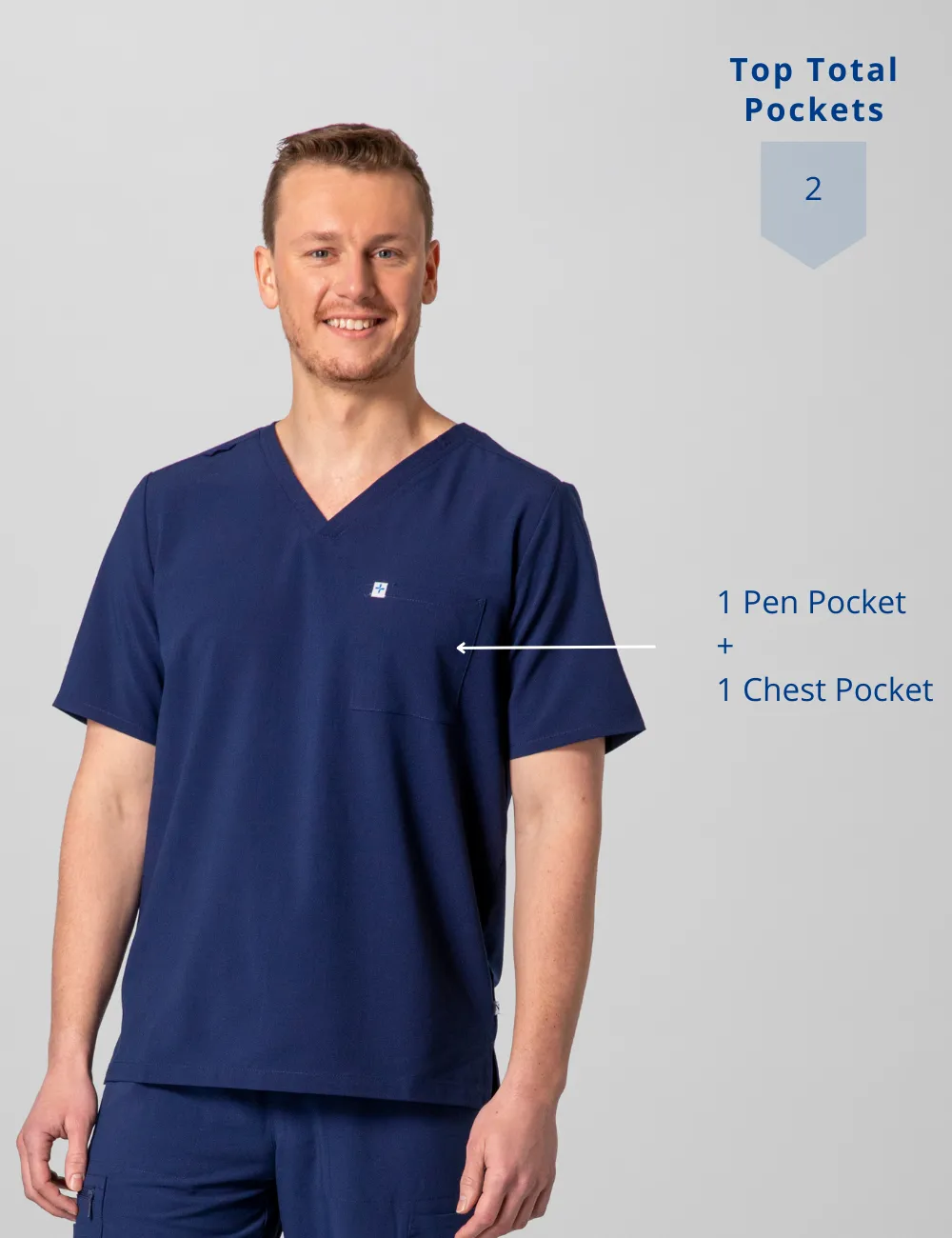 Men's 2-Pocket V-Neck Scrub Top - Pewter