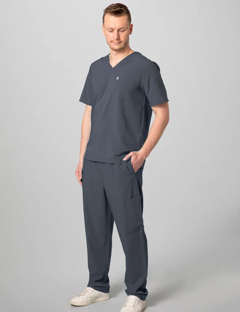 Men's 2-Pocket V-Neck Scrub Top - Pewter