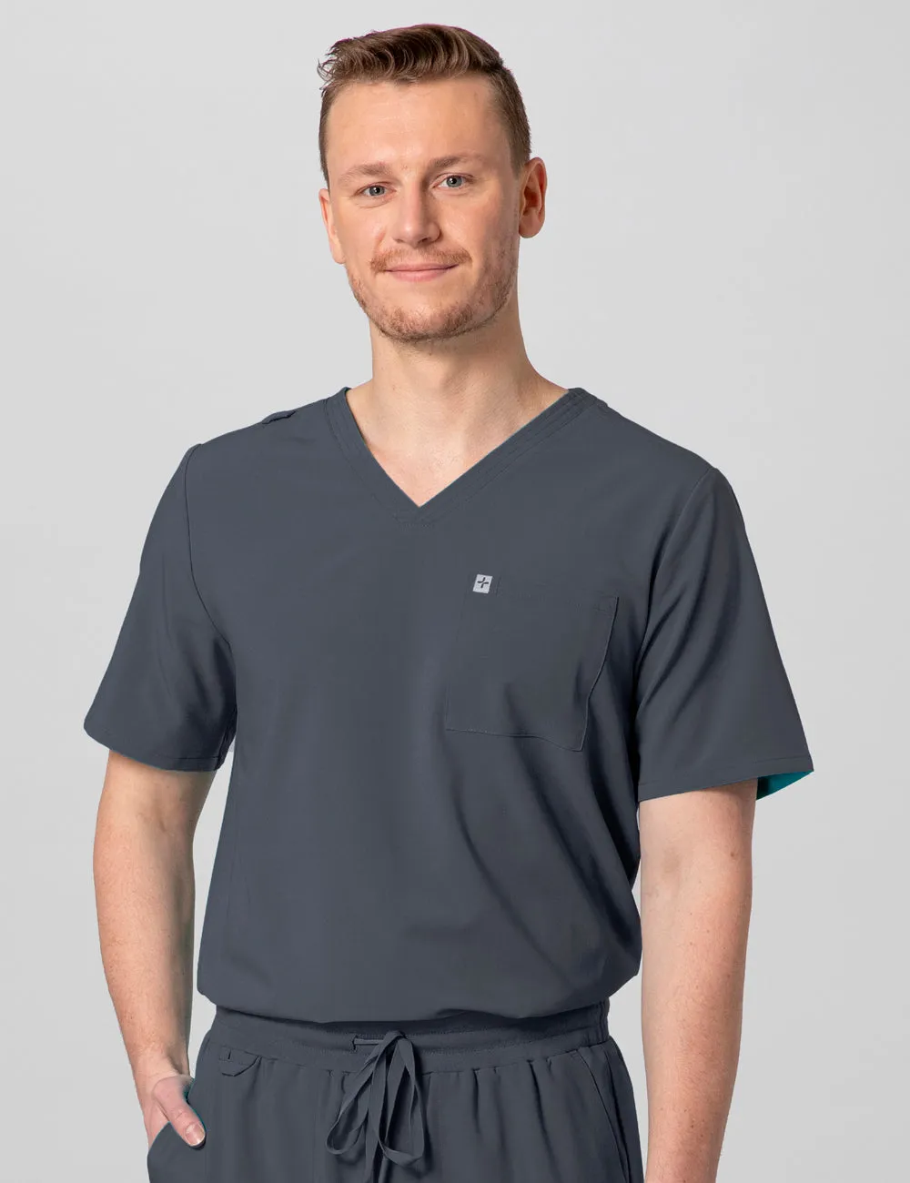 Men's 2-Pocket V-Neck Scrub Top - Pewter