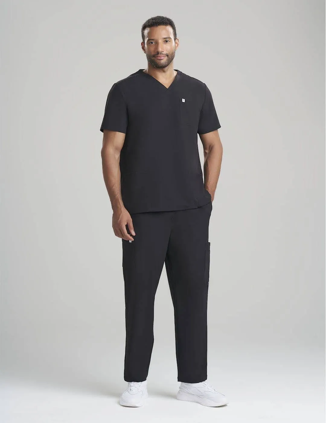 Mens 3-Pocket V-Neck Scrub Top - Black