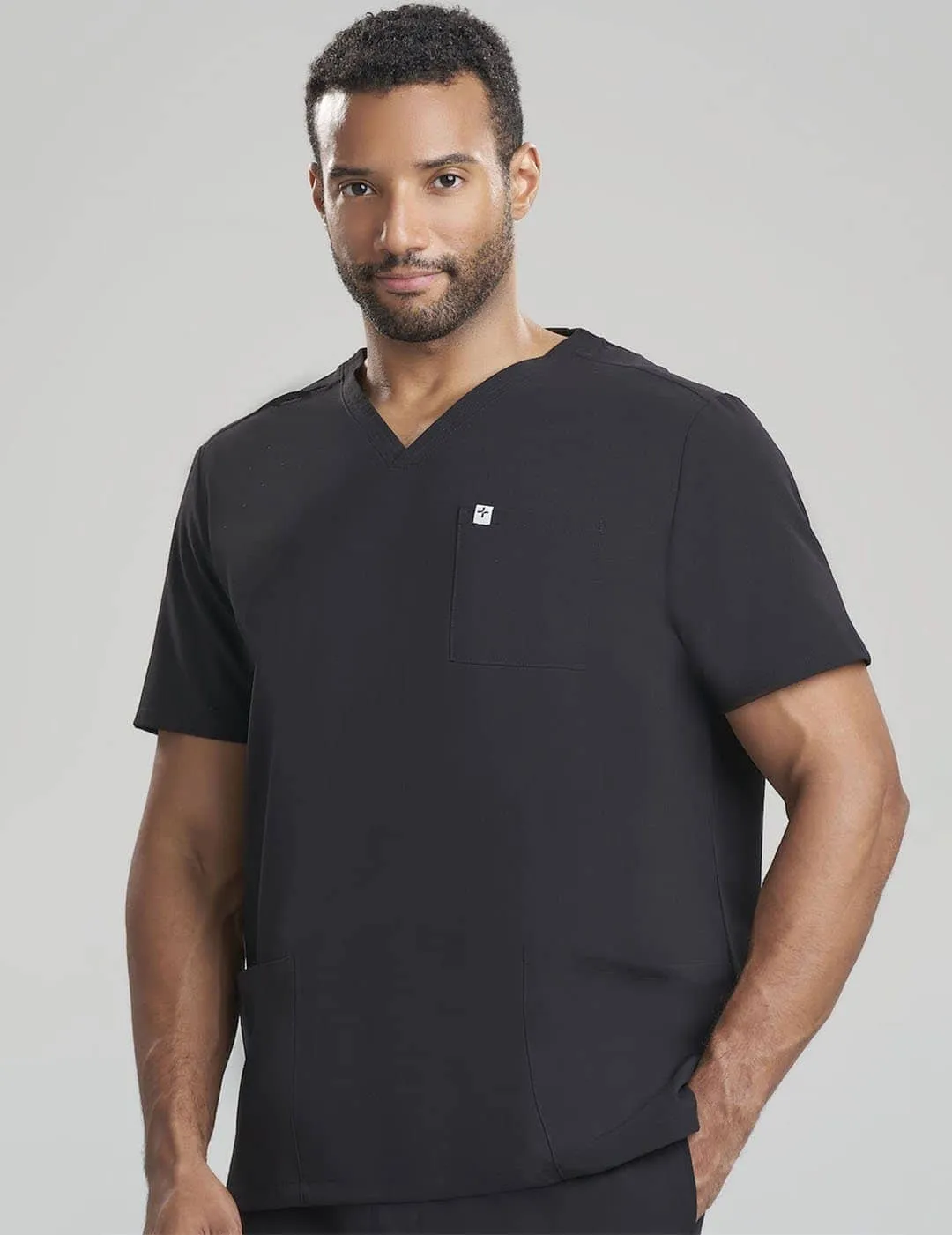 Mens 3-Pocket V-Neck Scrub Top - Black