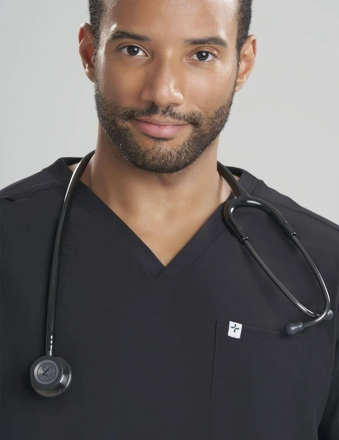 Mens 3-Pocket V-Neck Scrub Top - Black