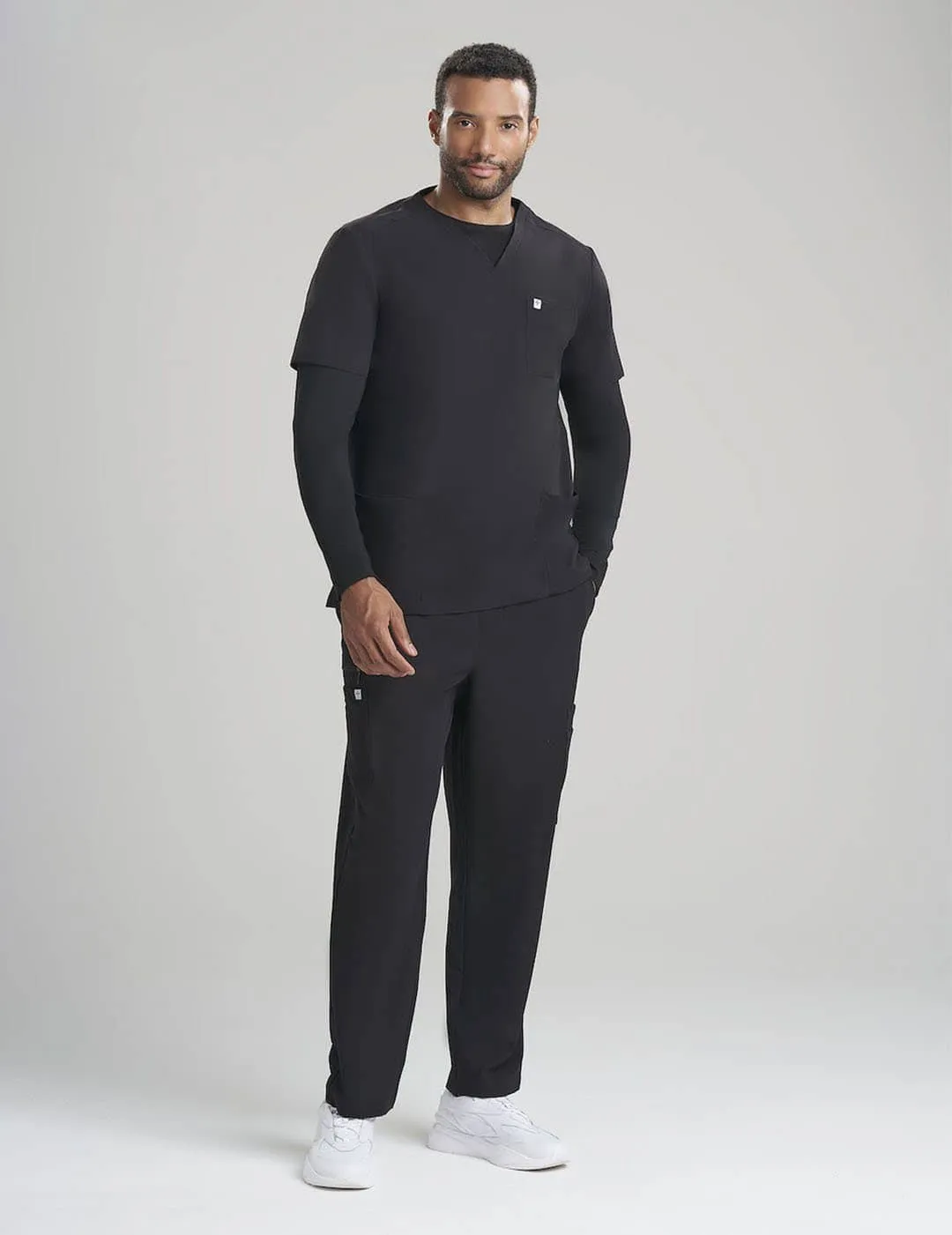 Mens 3-Pocket V-Neck Scrub Top - Black