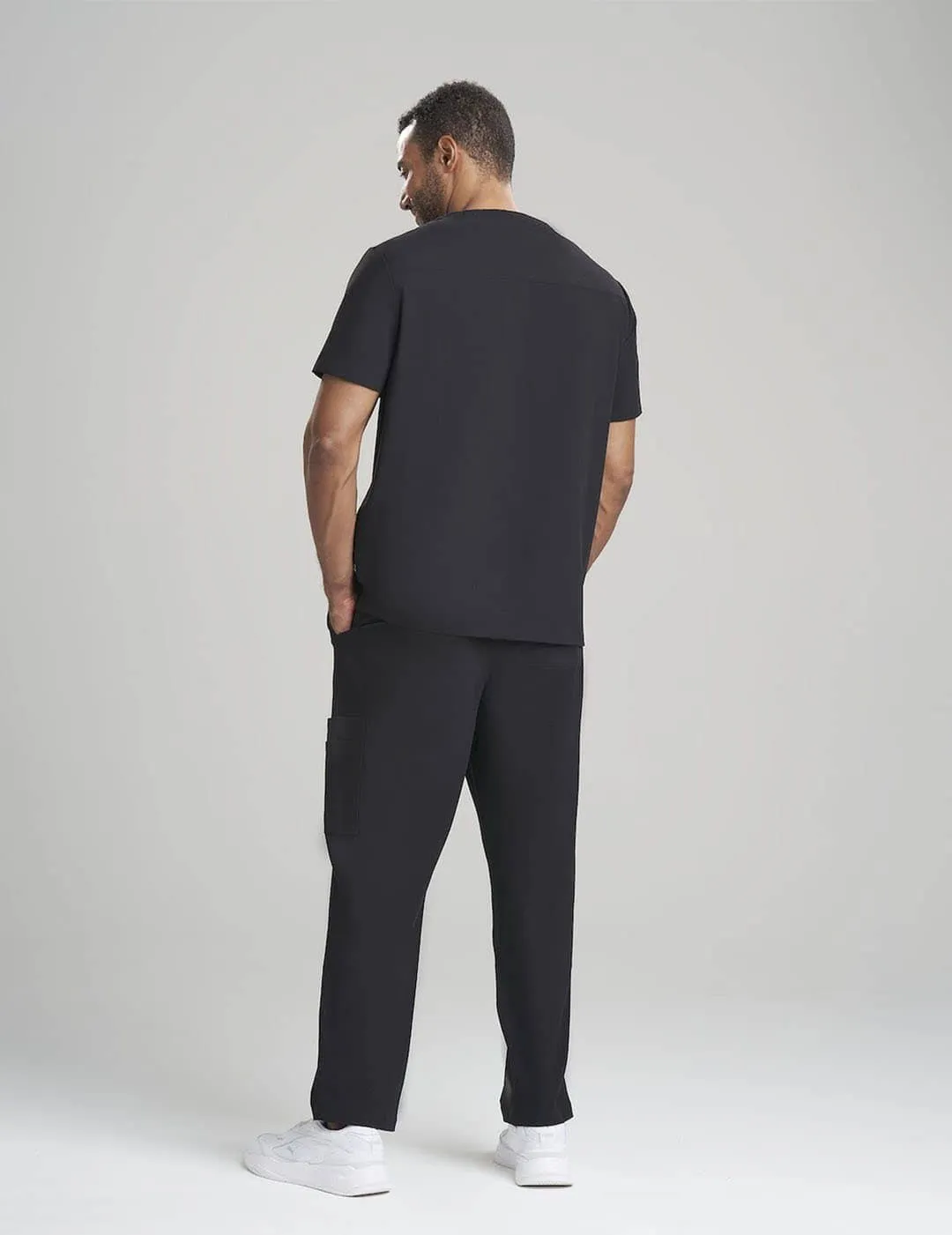 Mens 3-Pocket V-Neck Scrub Top - Black