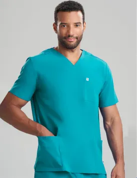 Mens 3-Pocket V-Neck Scrub Top - Teal
