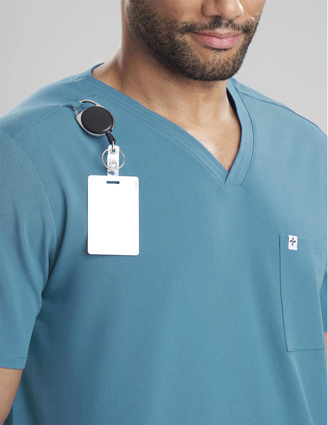 Mens 3-Pocket V-Neck Scrub Top - Teal