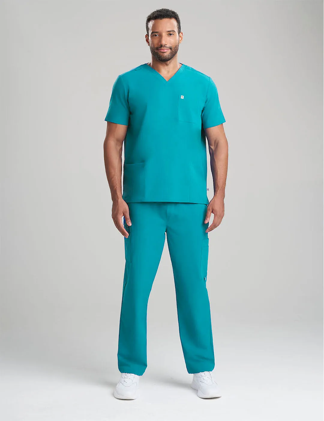 Mens 3-Pocket V-Neck Scrub Top - Teal