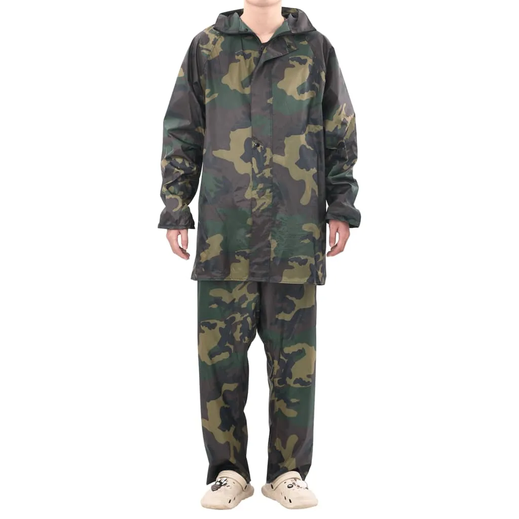 Men's Camo Print 2-Piece Rain Suit with Hood L
