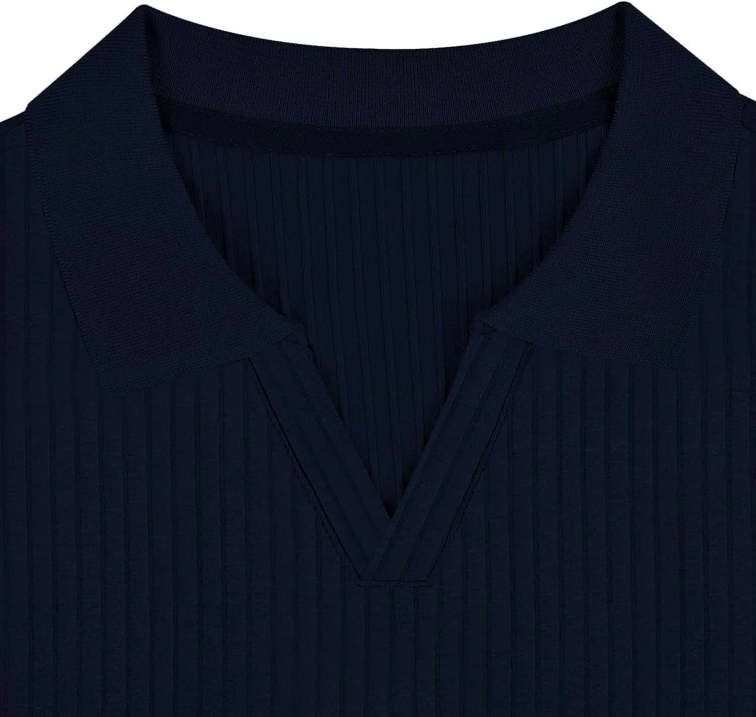 Men's Muscle V Neck Polo Shirts Slim Fit Short Long Sleeve Cotton Golf T-Shirts Ribbed Knit Soft Tees