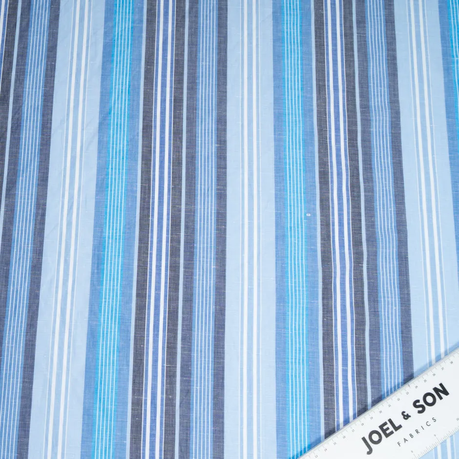Multi Striped Blue Linen & Cotton Shirting