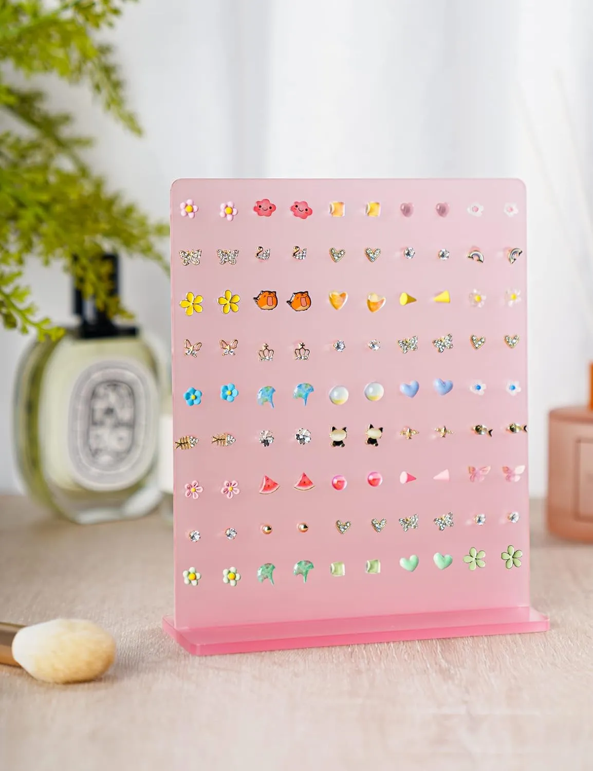 NiHome Acrylic Earring Stand 3PCS, Exquisite Double-Sided Acrylic Earring Organizer with 90 Holes Each - Lightweight and Sturdy Material, Unique Design with Larger Holes for Special Sizes