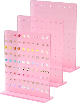 NiHome Acrylic Earring Stand 3PCS, Exquisite Double-Sided Acrylic Earring Organizer with 90 Holes Each - Lightweight and Sturdy Material, Unique Design with Larger Holes for Special Sizes