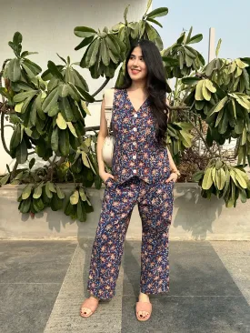 Nile Blue Floral Waistcoat Set