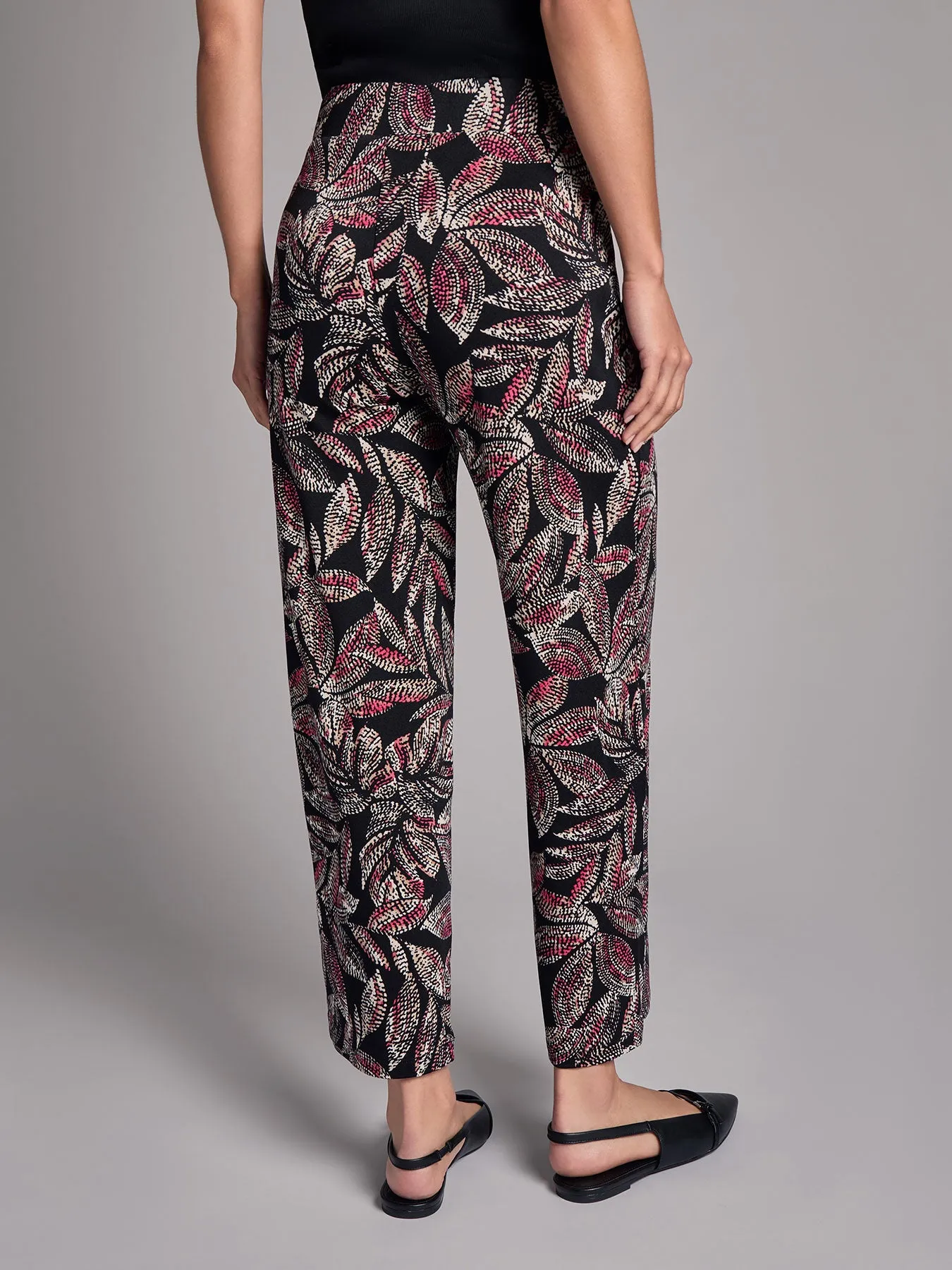 Petite Print Pull-On Crop Wide Leg Pants, Moss Crepe