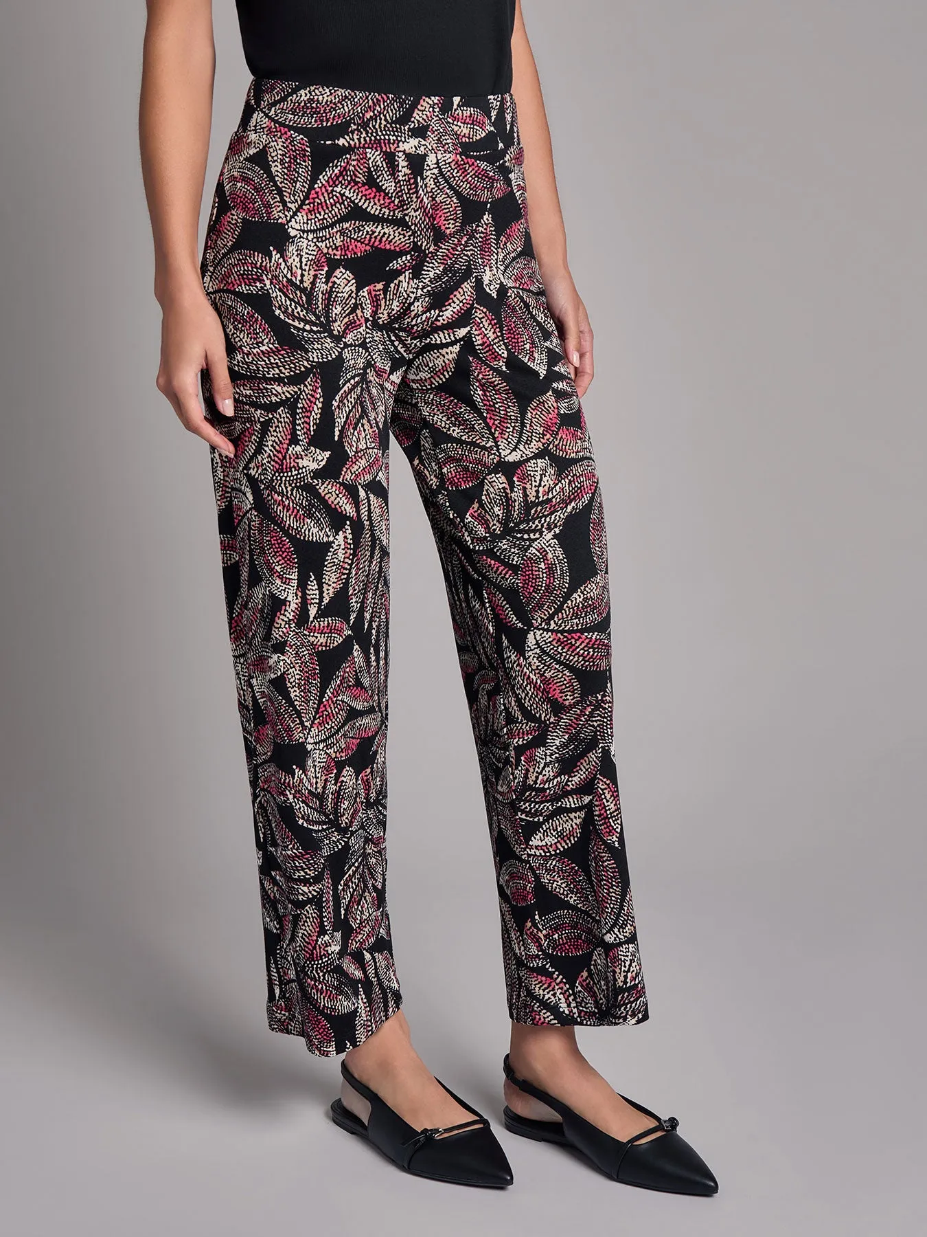 Petite Print Pull-On Crop Wide Leg Pants, Moss Crepe