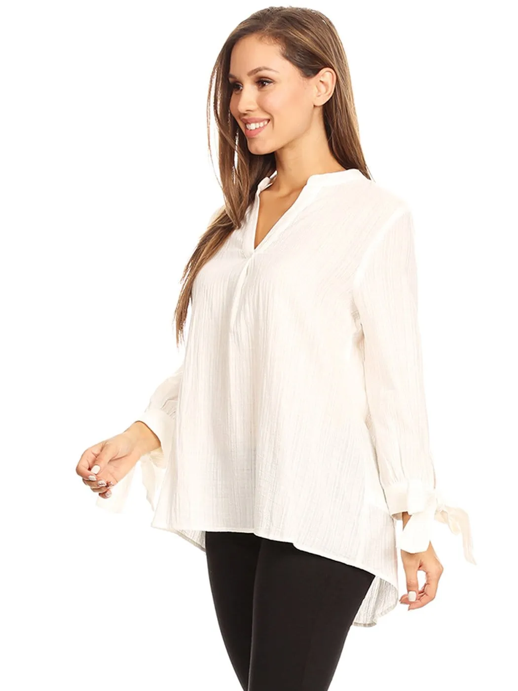Pleated Split-Tie Sleeve Blouse