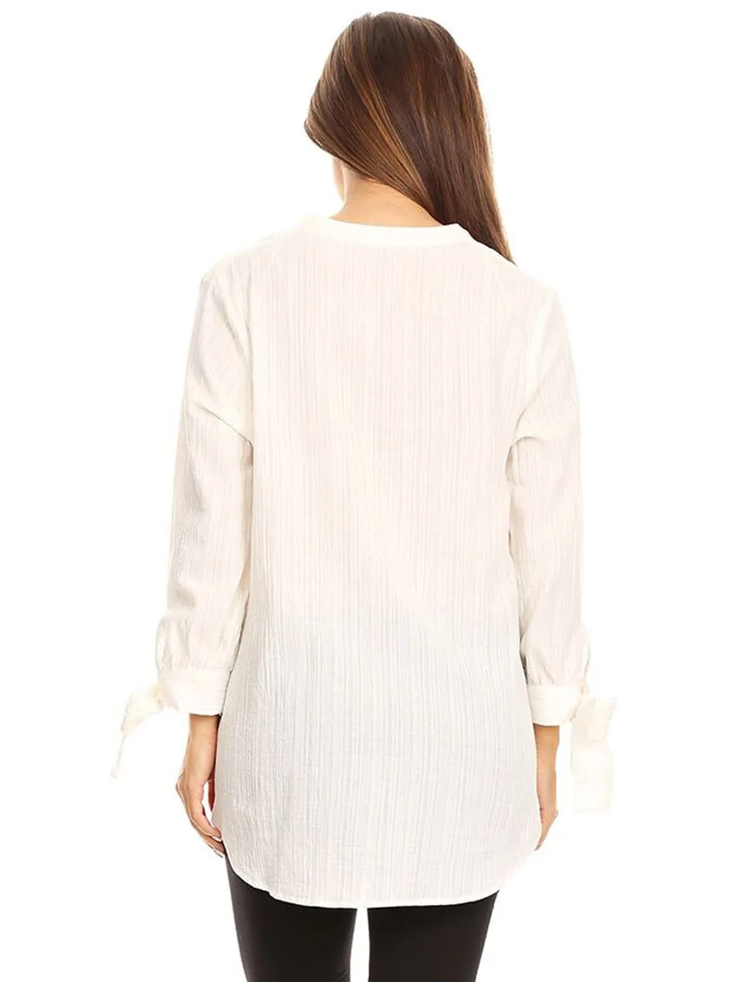 Pleated Split-Tie Sleeve Blouse
