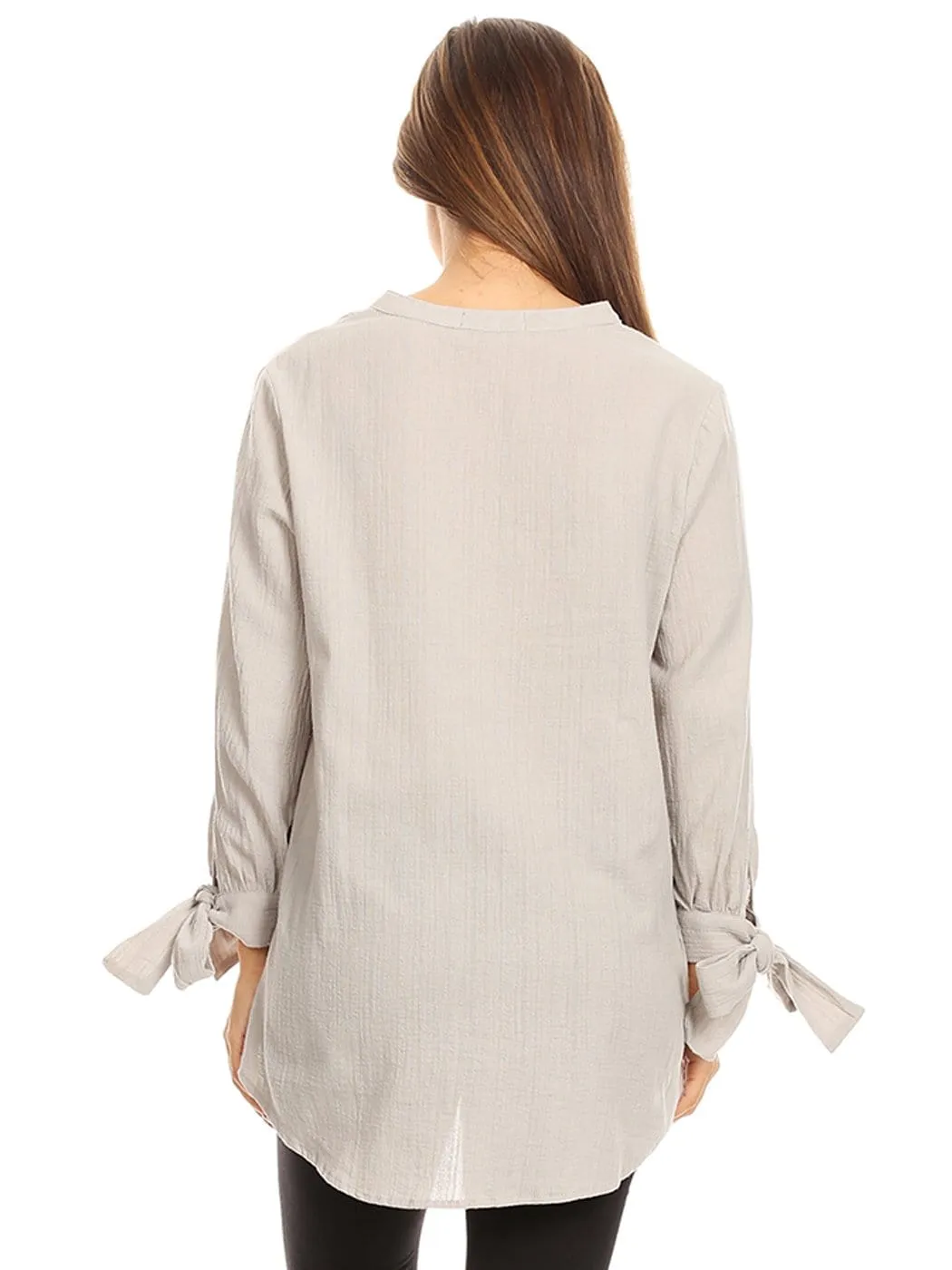 Pleated Split-Tie Sleeve Blouse