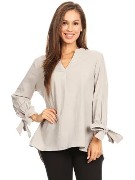 Pleated Split-Tie Sleeve Blouse