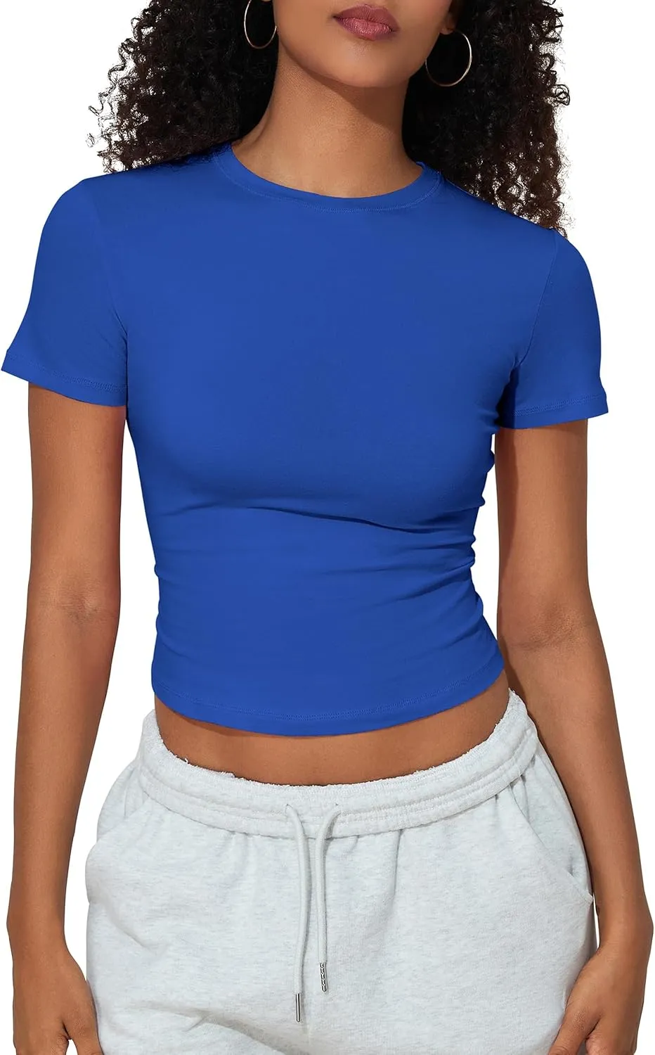 PrettyGuide Women's Crew Neck Short Sleeve Summer Basic Tee Tight Fit Cotton Jersey T Shirt Y2K Going Out Tops